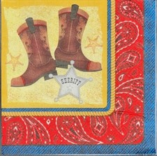 TWO Individual Napkins Cowboys Boots Bandana Cocktail for Decoupage 811 