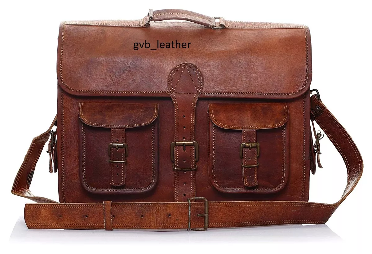 Men s Genuine English Leather Briefcase Satchel Laptop Shoulder