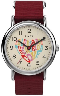 Timex Unisex Weekender Coca Cola Cream Dial Quartz Red Watch 38mm TW2V29800
