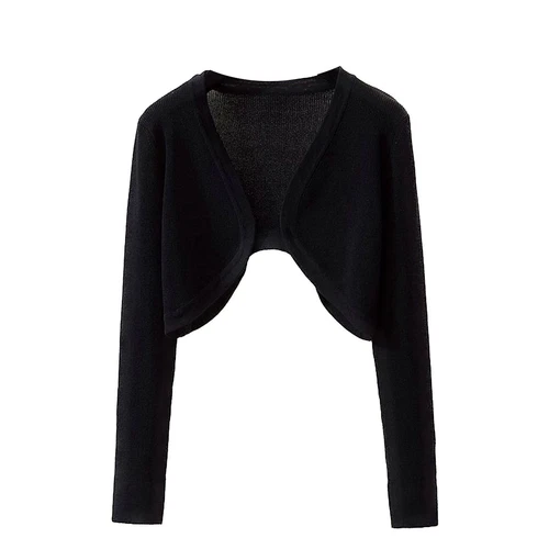 Women's Long Sleeve Cardigan Ribbed Open Front Cropped Shrug V Neck Knit Sweater - Picture 3 of 10