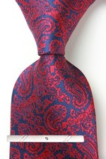 New Classic Paisley Red Blue JACQUARD WOVEN 100 Silk Men's Necktie Tie