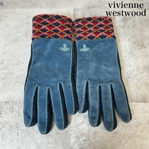 Vivienne Westwood RG209 Suede Gloves Blue Genuine Authentic Vintage