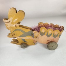 Fibro Toy Easter Bunny Rabbit Pulling A Cart The Doll Folding Co 9" x 6½"