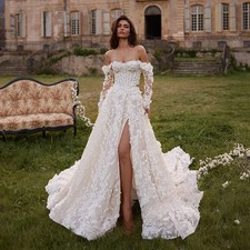 Trendy Slit Wedding Dresses Bridal Off Shoulder Sweetheart A-LINE Appliques