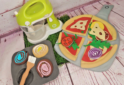 Rollenspiel Essen und Spielzeug Elektrischer Mixer Weichfilz Essen Pizza mit Belägen