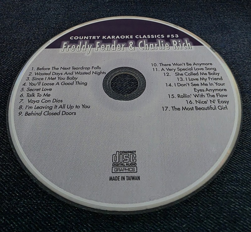 FREDDY FENDER AND CHARLIE RICH   COUNTRY KARAOKE CLASSICS CDG DISC 