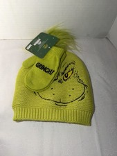 The Grinch Green Youth Kids Boys Girls Beanie Hat With Mittens NWT