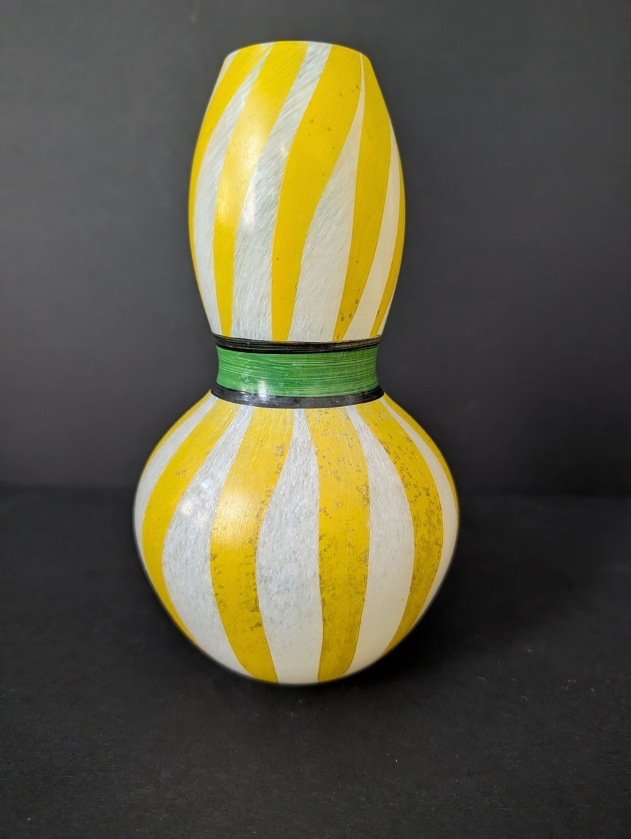 Kosta Boda Yellow & White Ribbon Vase by Ulrica Hydman-Vallien 7.5