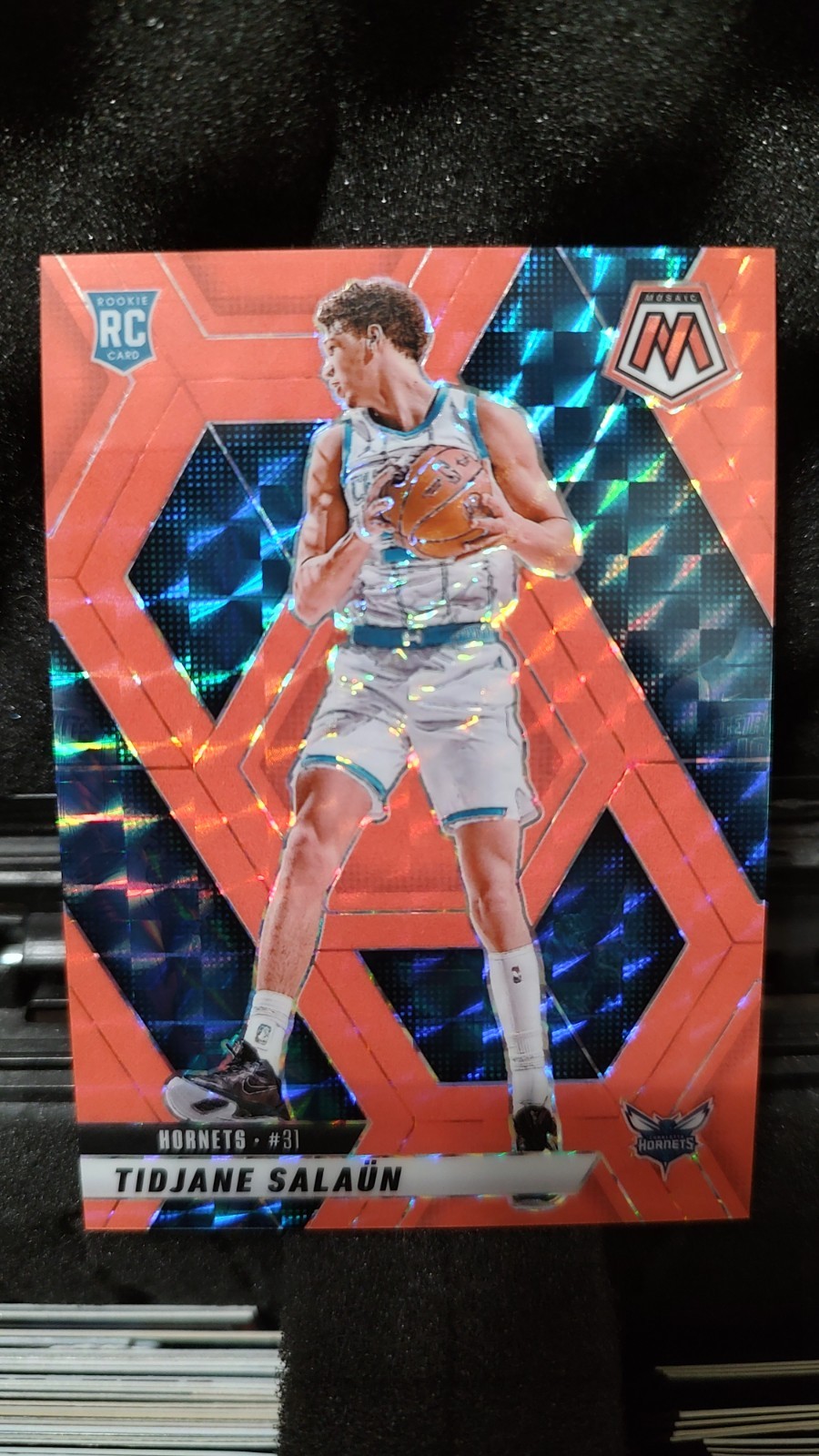 2024-25 Panini Mosaic Tidjane Salaun #241 Red Fluorescent Mosaic Prizm /75 RC