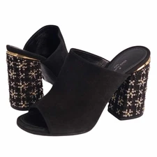 Louis Vuitton Sandals Suede Leather Bijou Embellished Logo Heels Used MOLO-0