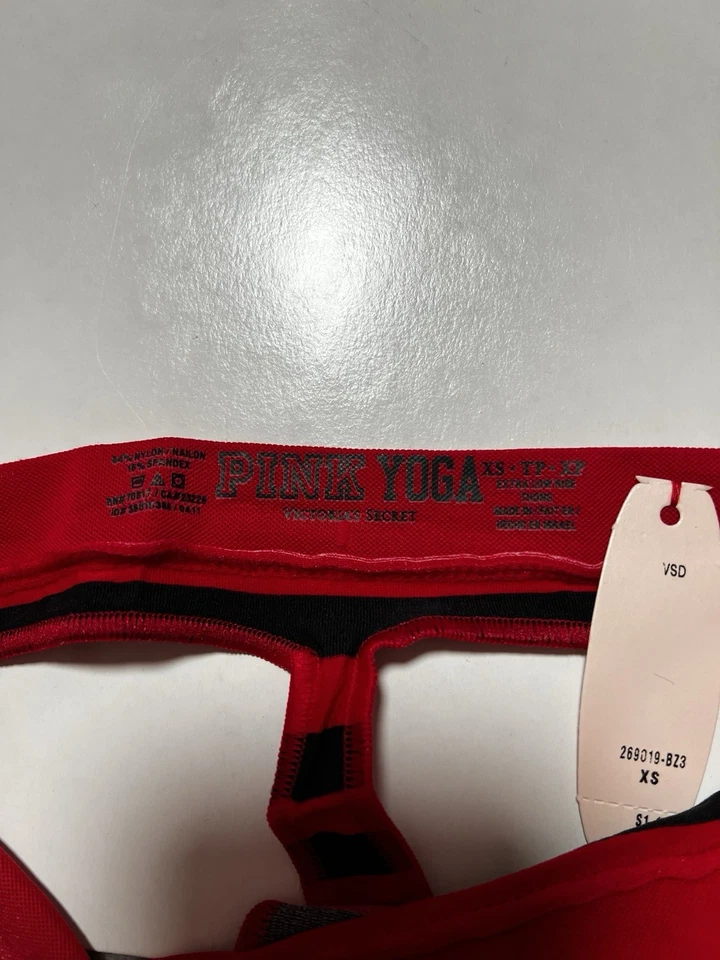 Nuevo con etiquetas Victoria’s Secret ROSA YOGA Rojo Negro Rayas Logo Sin Costuras Tanga Panty XS Foto 2 de 3