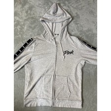 Pink Victoria's Secret Hoodie Womens Medium Heather Gray Drawstring Full Zip
