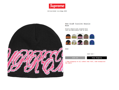 Supreme New Era Cursive Beanie(Black/Pink) | eBay