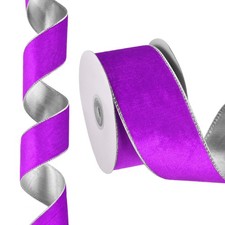 10 Yards x 2.5" Christmas Ribbon, Velvet Ribbons Wrapping, Purple/Silver