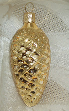 Vintage Blown Glass Christmas Ornament Pine Cone Defined Scales Gold Glitter