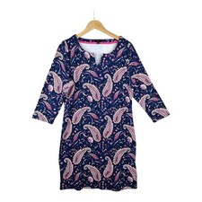 Talbots Pretty Navy Blue Multicolored Paisley Cotton 3/4 Sleeve Dress Size LP