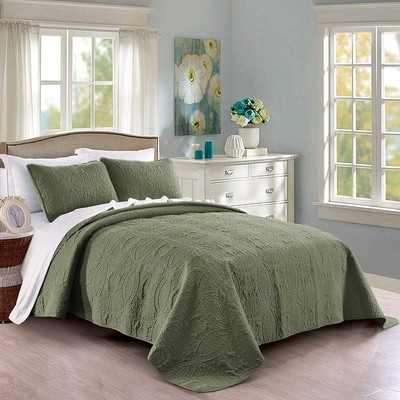 Pure Bedding Quilt Set Full/Queen (92''x94), Geometric-olive Green 