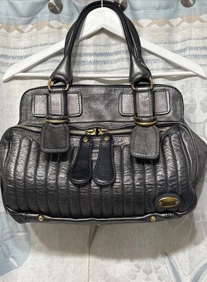 Auth Vintage Chloe Bay Bag Shoulder Grey/Silver Large Leather, Dust Bag & Tags