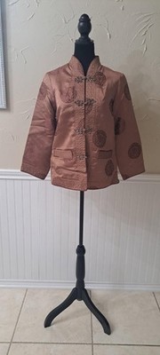   Elegant VTG Chinese Satin Brocade Jacket Size M Handcrafted Knot Closures  