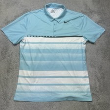 Nike Golf Polo Shirt Mens L Blue White Dri-FIT Performance Short Sleeve Standard