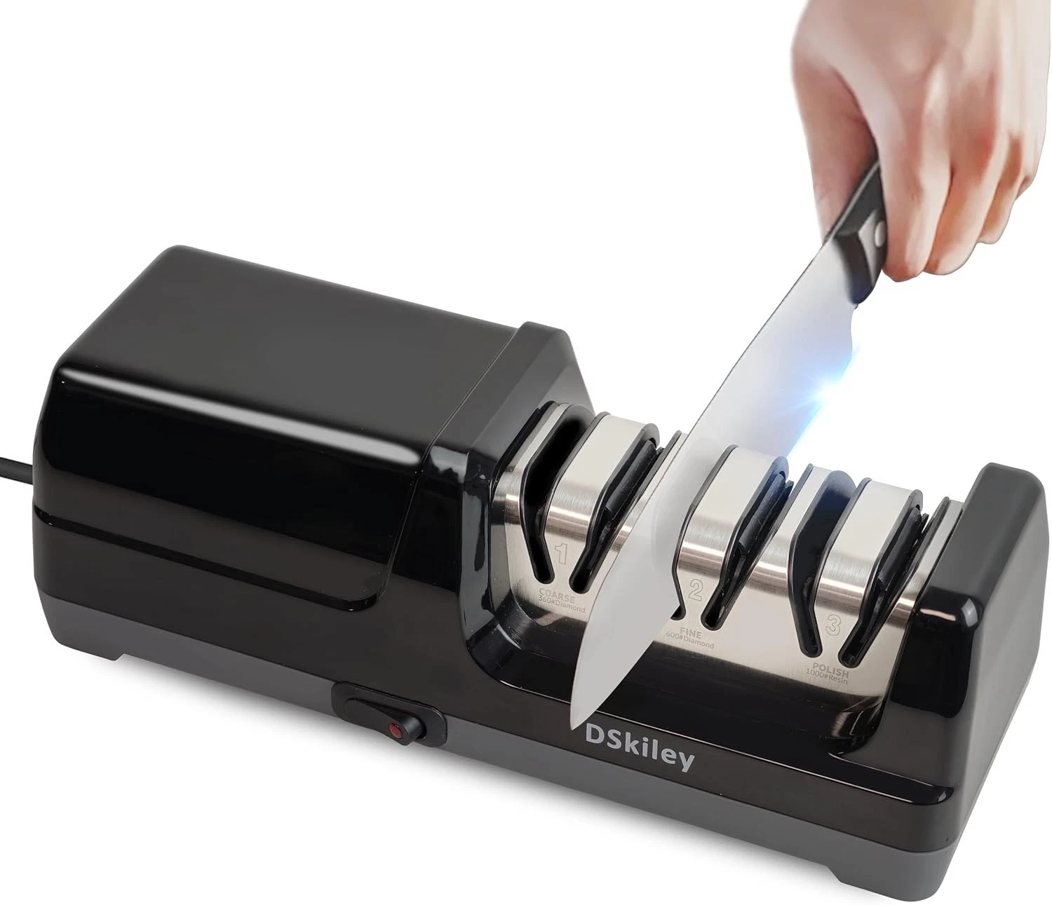 Electric Knife Sharpener Kitchen 3-Stage Diamond System 20° Angle Restore Black