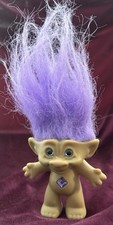 Vtg; Ace Novelty Treasure Troll Doll, Purple Hair, Purple Gem, 3" Tall, 1990's