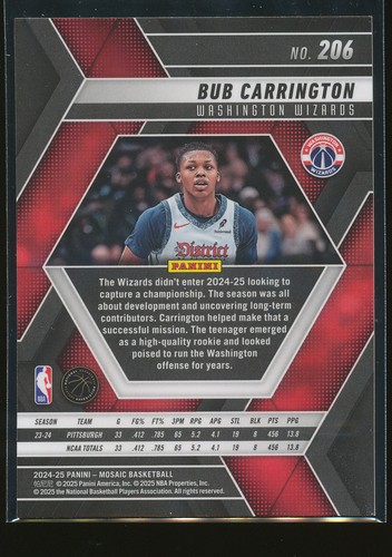 Bub Carrington #206 2024-25 Panini Mosaic Rookie - Picture 2 of 2
