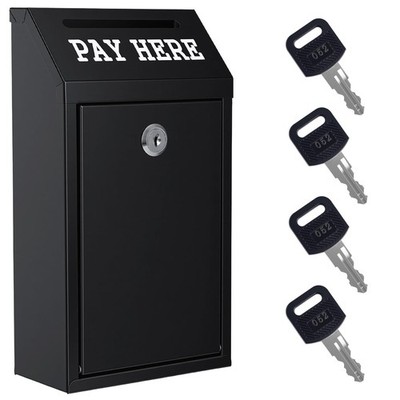 Sumerfnt Locking Cash Box with Slot, Metal Money Donation Lock Black