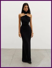 Weird Puss Metal Knots Dress Women Elegant Summer Trend Halter Solid Folds