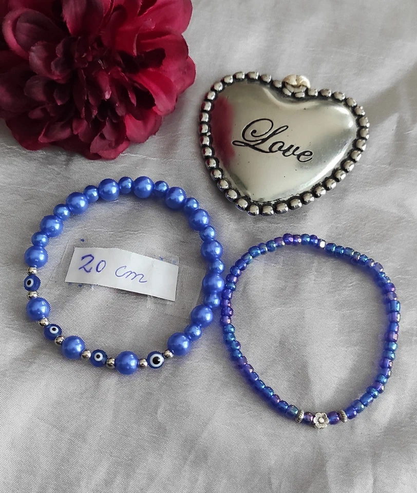 2  ARMBÄNDER Perlen Blau  Geburtstag  Geschenk BOHO SCHMUCK Charms Nikolaus  - Bild 2 von 3