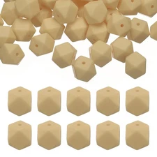 50Pcs Hexagonal Silicone Beads 14mm Geometric Loose Beads Bulk Almond