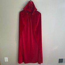 Red Velvet Hooded Cloak Cape Costume Cosplay Theater One Size Long Riding Hood