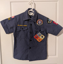 VTG Youth S Boy Cub Scouts of America BSA Uniform Shirt Short Sleeve Patches USA