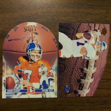 2 John Elway BRONCOS 1996 Select Die Prime Cut #8 /1996 & Leaf #1 /2500 NFL Card