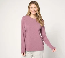Denim & Co. Women's Top Sz L Active Fleece Crew Neck Pullover Purple A673750
