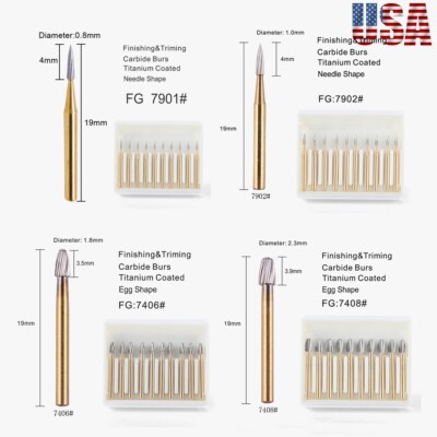 AZDENT 10 Pcs Dental Carbide Trimming & Finishing Burs FG/7406/7408/7901/7902