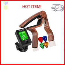 Guitar Tuner and Guitar Capo, Clip-On Tuner with Rosewood Color Capo for Acousti