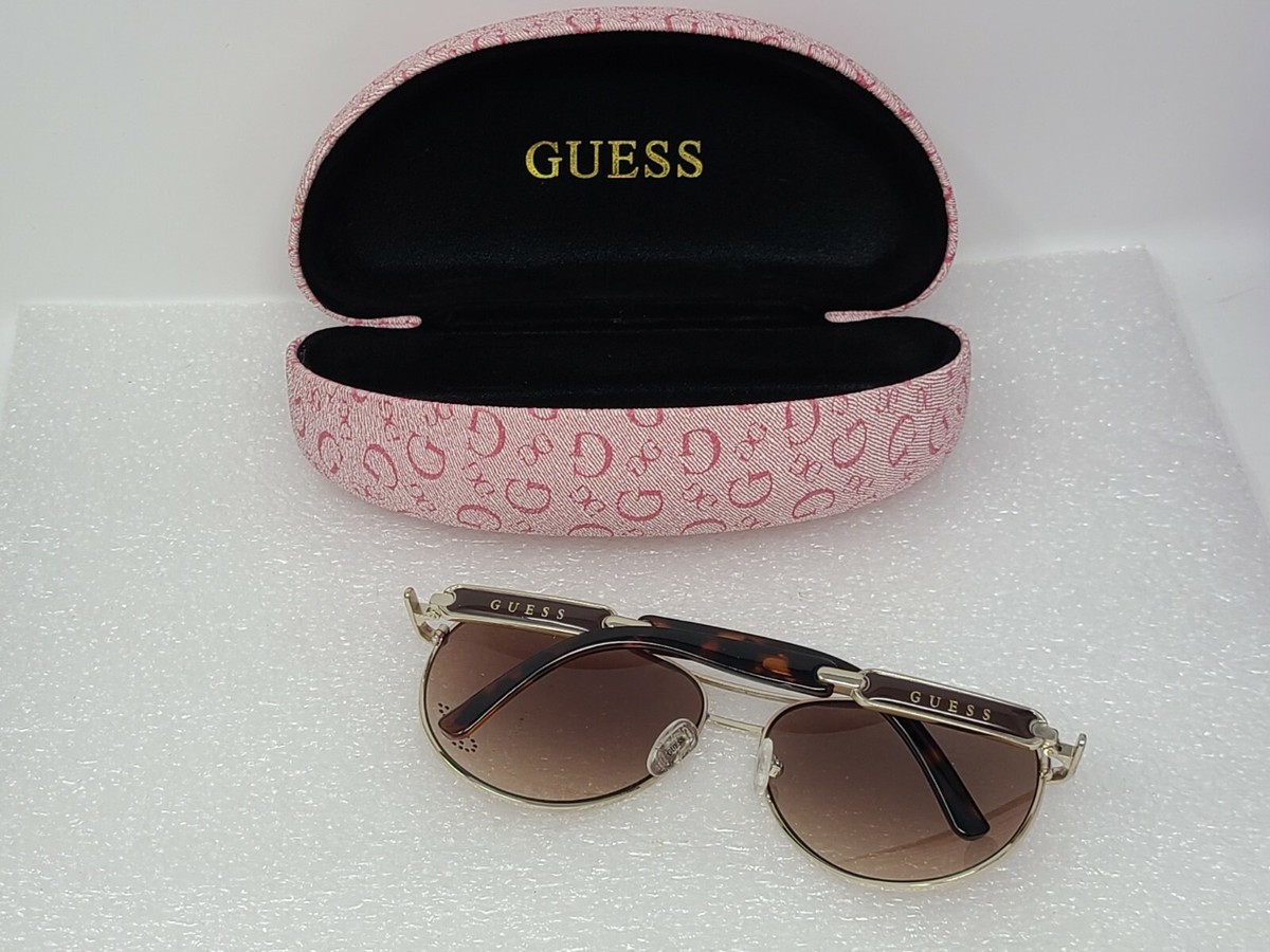 Guess Gold Frame Brown Tortoise Aviator Sunglasses in Hard 