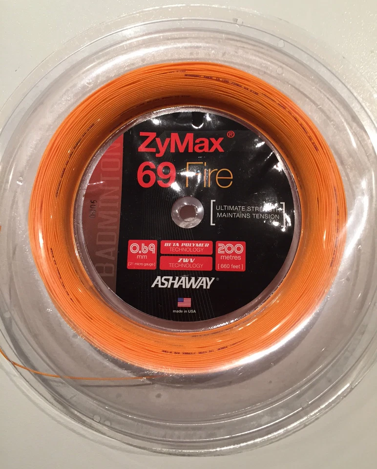 ASHAWAY ZYMAX 69 FIRE 200M COIL BADMINTON RACKET STRING ORANGE COLOUR
