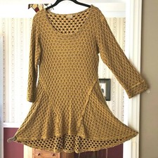 CMC Color Me Cotton Made in USA Tunic Top yellow black puckered high-low Sz S