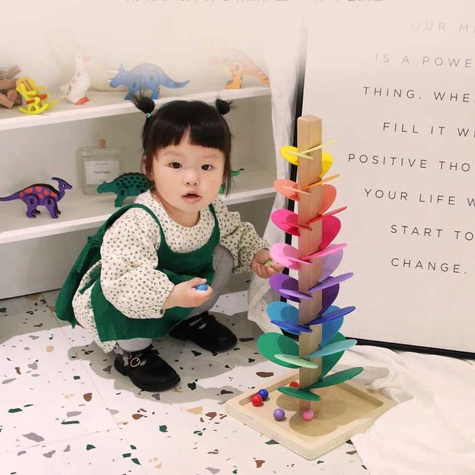 Montessori Ball Drop Toy Rainbow Musical Tree Building Blocks Toy Music