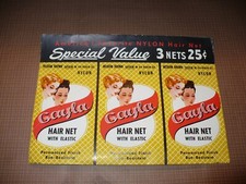VINTAGE 1950'S GAYLA NYLON HAIR NET UNUSED IN ENVELOPE MED. BROWN 3 PCS.