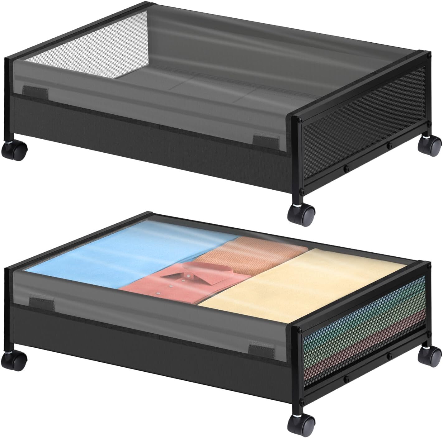 Fulpower Under Bed Storage with Wheels 2 Pack Black Organizer-image