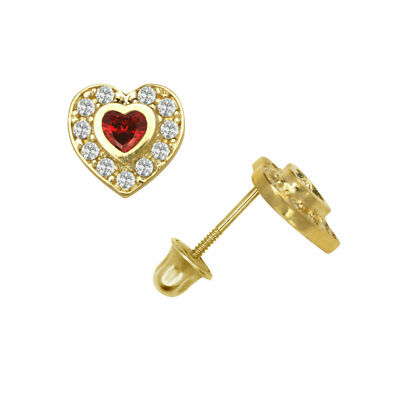 Solid 14k Yellow Gold Halo Heart Stud Screw Back Earrings Love Gift Valentine's