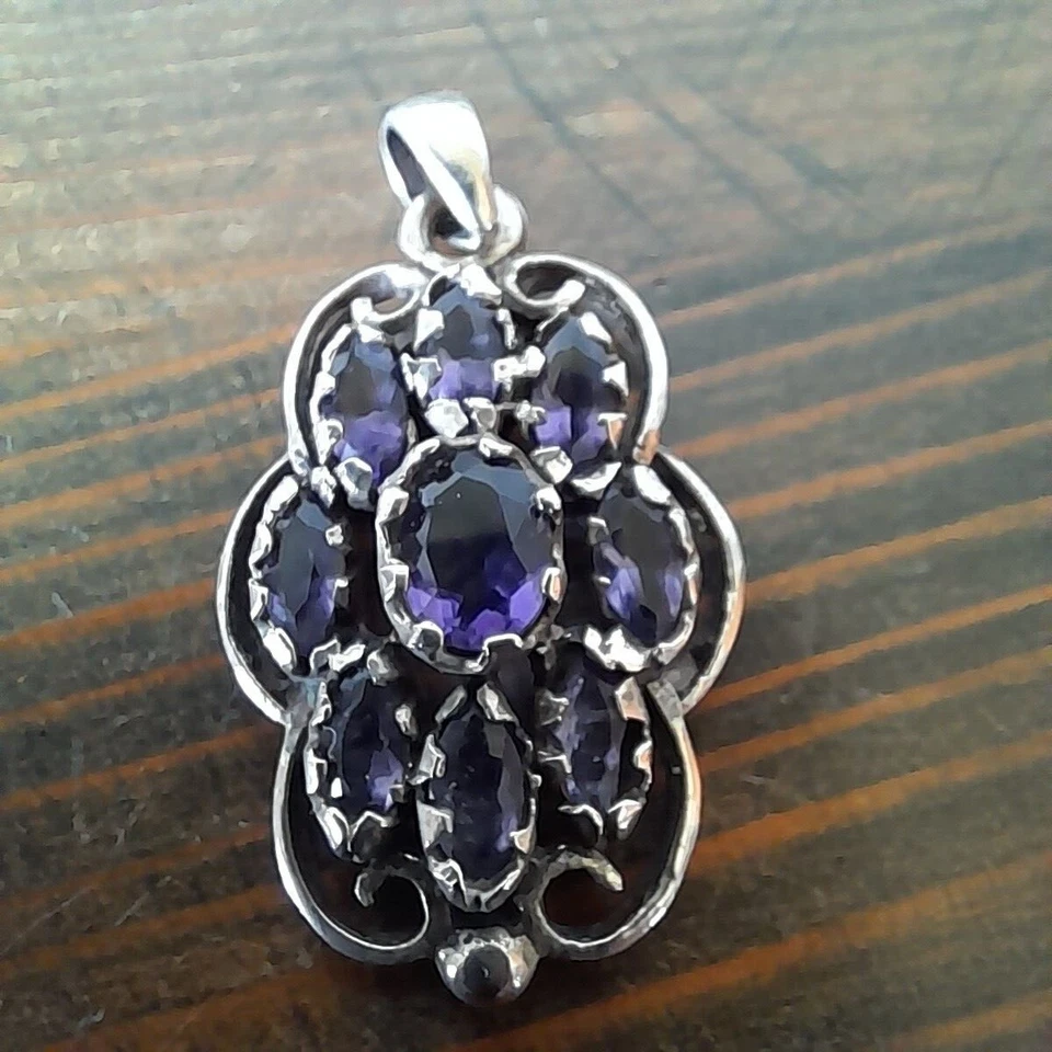 CIONDOLO PENDENTE VINTAGE AMETISTA NOVE PIETRE #ARMONIA# ARGENTONE DONNA - Immagine 3 di 4