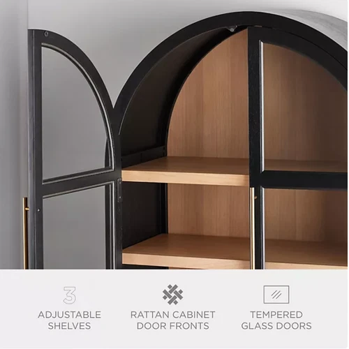 Enzo Storage Cabinet with Rattan Doors, Stylish Storage Solution for Home- Black - Picture 5 of 9