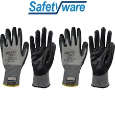 2 Pair Safetyware Anti Cut Oil Resistant Proof Coated Nitrile Safety Work Gloves