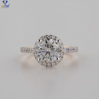 2.71 TCW Round Cut Halo Pattern Labgrown Diamond Ring 925 silver Labstone