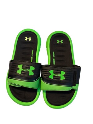 UNDER ARMOUR - ネオン Under Armour Kids Slide Sandals Neon Green & Black Rubber Size 1Y