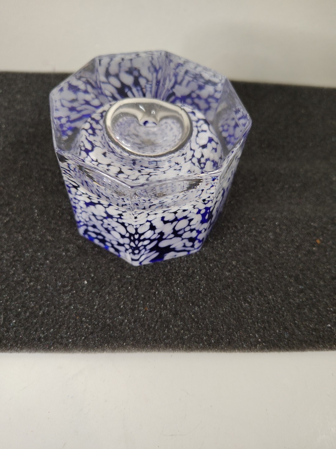 Beautiful Vintage Blue White Spotted INKWELL Art Glass Paperweight 